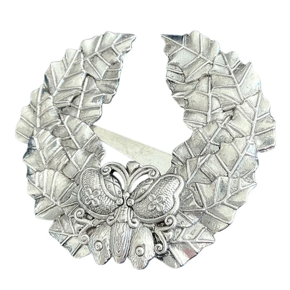 Sylvia Dahl Neiman Marcus Silver Butterfly Leaf Wreath Brooch Scarf Clip Vtg